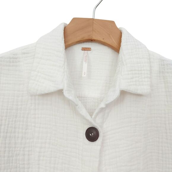 Free People Sun Streaks Top Womens Small White Boxy Gauzy Tie Front Button Up - Picture 4 of 12